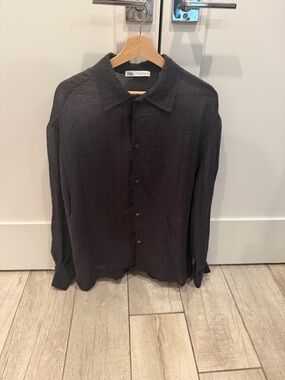 Zara Purple Mesg Textured Button-Down Shirt